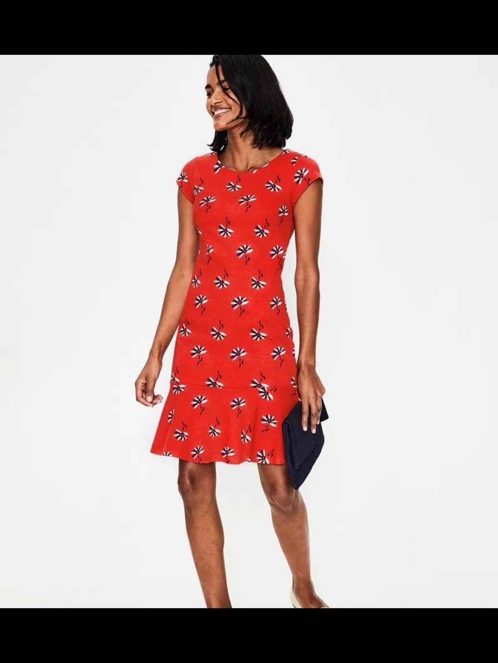 Boden Red Floral Cap-Sleeve Mini Dress